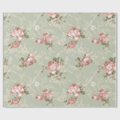 Romantische Blush Roze Rozen - Sage Groene Achterg Cadeaupapier (Vlak)