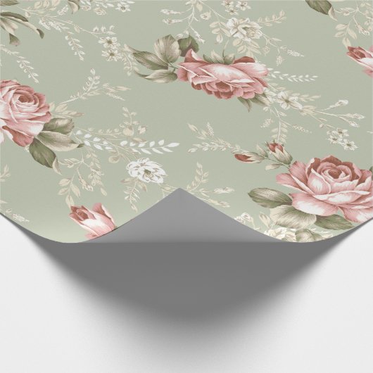 Romantische Blush Roze Rozen - Sage Groene Achterg Cadeaupapier (Hoek)