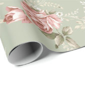 Romantische Blush Roze Rozen - Sage Groene Achterg Cadeaupapier (Rol Hoek)