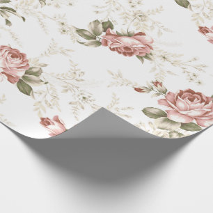 Romantische Blush Roze Rozen - Witte Achtergrond Cadeaupapier