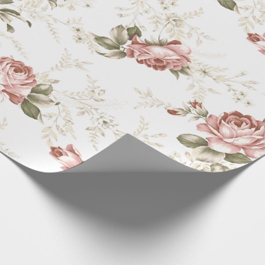 Romantische Blush Roze Rozen - Witte Achtergrond Cadeaupapier (Hoek)