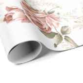 Romantische Blush Roze Rozen - Witte Achtergrond Cadeaupapier (Rol Hoek)