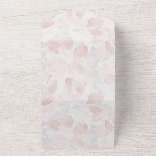 Romantische Blush Roze Rozenblaadjes Bloemen Huwel All In One Uitnodiging (Buitenkant)