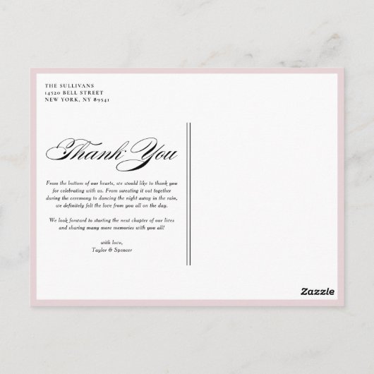 Romantische Blush Roze Tuin Rozen bruiloft Dank u Briefkaart (Achterkant)