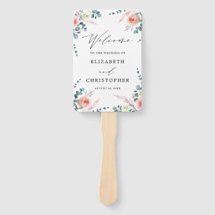 Romantische Blush Roze & Wit Bloemen Bruiloft Welk Handwaaier
