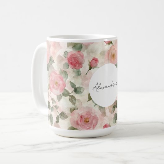 Romantische Blush Rozen Bloemen Koffiemok (Voorkant links)