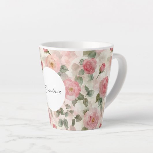 Romantische Blush Rozen Bloemen Latte Mok (Rechterhoek)