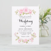 Romantische Blush Rozen & Roze Strik Bruiloft Kaart (Staand voorkant)