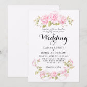 Romantische Blush Rozen & Roze Strik Bruiloft Kaart (Voorkant / Achterkant)