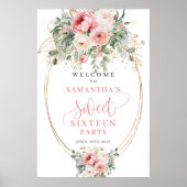 Romantische Blush Rozen Sweet 16 Welkom Poster (Voorkant)