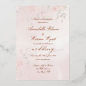 Romantische Blush Rozen Tuin 1 met Roos Gold Folie Uitnodiging (Voorkant)