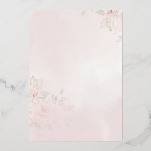 Romantische Blush Rozen Tuin 1 met Roos Gold Folie Uitnodiging (Achterkant)