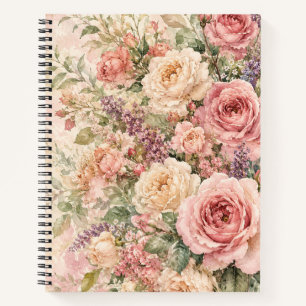 Romantische Blush Rozen Tuin Aquarel Notitieboek