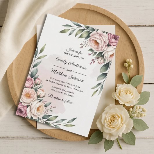 Romantische Blush Rozen Tuin Trouw Uitnodiging