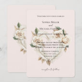 Romantische Blush Rozen Veren Bloemhart Bruiloft Kaart (Voorkant / Achterkant)