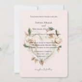 Romantische Blush Rozen Veren Bloemhart Bruiloft Kaart (Voorkant)