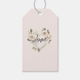 Romantische Blush Rozen Veren Hart Bruiloft Cadeaulabel
