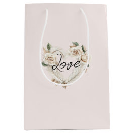 Romantische Blush Rozen Veren Hart Bruiloft Medium Cadeauzakje