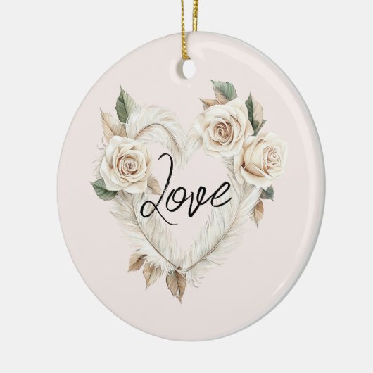 Romantische Blush Rozen Veren Hart Liefde Keramisch Ornament (Links)