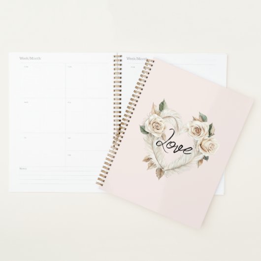 Romantische Blush Rozen Veren Hart Liefde Planner (Display)