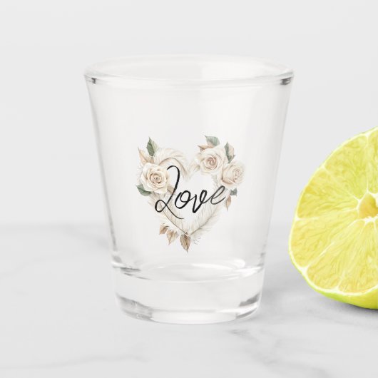 Romantische Blush Rozen Veren Hart Liefde Shot Glas (Voorkant)