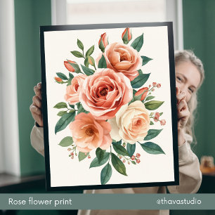 Romantische Blush Rozen Watercolor Bloemstuk Muur Poster