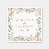 Romantische Blush Sage Bloemige Monogram Bruiloft Servet (Voorkant)