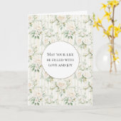 Romantische Blush White Rose Bloemen Stripes Trouw Kaart (Gele Bloem)