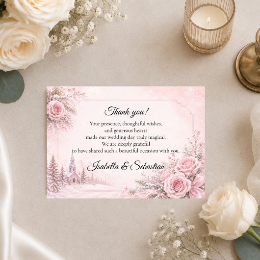 Romantische Blush Winterhuwelijk Bedankkaart