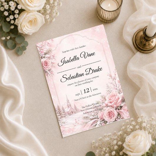 Romantische Blush Winterhuwelijk Kaart