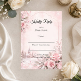 Romantische Blush Winterhuwelijk RSVP Kaartje
