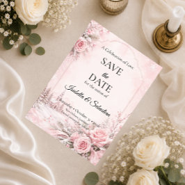 Romantische Blush Winterhuwelijk Save The Date