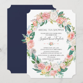 Romantische Blush Witte Bloemige Bruiloft Theesalo Kaart