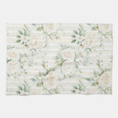 Romantische Blush Witte Rozen Bloem Strepen Theedoek (Horizontaal)