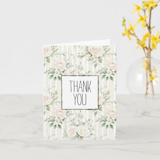 Romantische Blush Witte Rozen Bloemen Dank u Kaart (Gele Bloem)