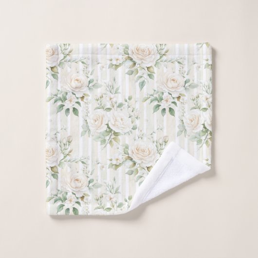 Romantische Blush Witte Rozen Bloemen Strepen Bad Handdoek (Wasdoekje)