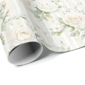 Romantische Blush Witte Rozen Bloemen Strepen Huwe Cadeaupapier (Rol Hoek)