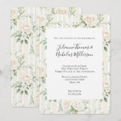 Romantische Blush Witte Rozen Bloemen Strepen Huwe Kaart (Voorkant / Achterkant)