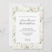 Romantische Blush Witte Rozen Bloemen Strepen Huwe Kaart (Voorkant)