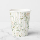 Romantische Blush Witte Rozen Bloemen Strepen Huwe Papieren Bekers (Achterkant)