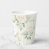 Romantische Blush Witte Rozen Bloemen Strepen Huwe Papieren Bekers (Links)