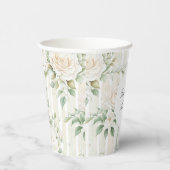 Romantische Blush Witte Rozen Bloemen Strepen Huwe Papieren Bekers (Rechts)
