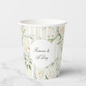 Romantische Blush Witte Rozen Bloemen Strepen Huwe Papieren Bekers (Voorkant)
