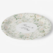 Romantische Blush Witte Rozen Bloemen Strepen Huwe Papieren Bordje (Gekanteld)