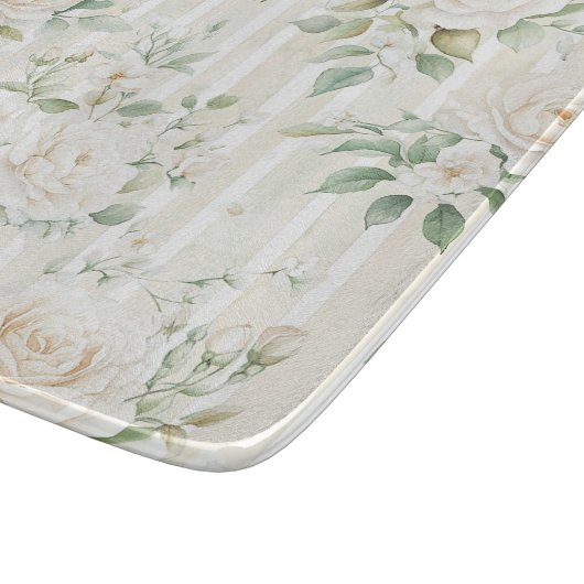 Romantische Blush Witte Rozen Bloemen Strepen Snijplank (Hoek)