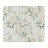 Romantische Blush Witte Rozen Bloemen Strepen Snijplank (Voorkant)