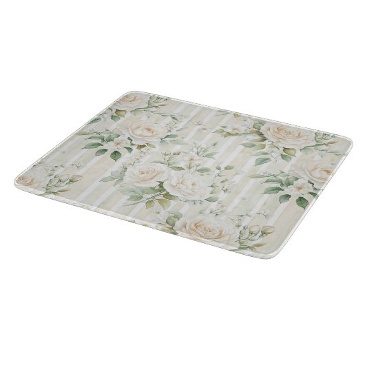 Romantische Blush Witte Rozen Bloemen Strepen Snijplank (Hoek)