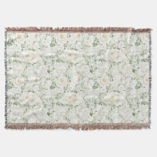 Romantische Blush Witte Rozen Bloemstrepen Deken (Voorkant)