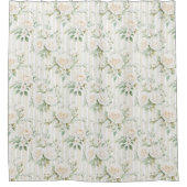 Romantische Blush Witte Rozen Bloemstrepen   Douchegordijn (Voorkant)