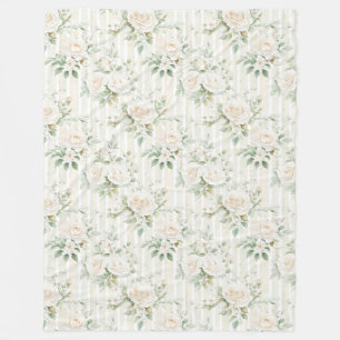 Romantische Blush Witte Rozen Bloemstrepen   Fleece Deken